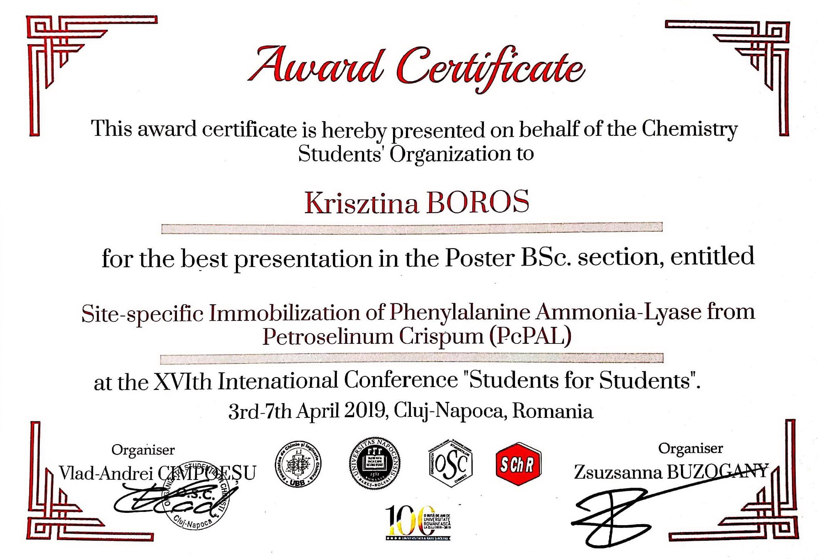 Krisztina Certificate